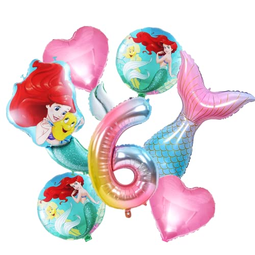FI - FLICK IN 7 pcs Foil Balloons for 6th Birthday Decoration for Girls Theme Birthday Decorations Tail Balloon Rainbow Number 6 Foil Balloon (Pack of 7, Multi) - Image 1