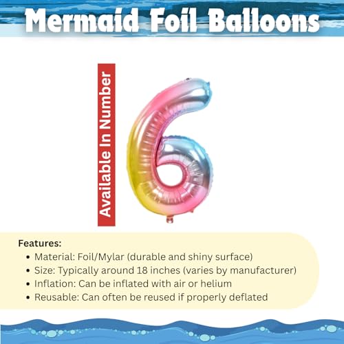 FI - FLICK IN 7 pcs Foil Balloons for 6th Birthday Decoration for Girls Theme Birthday Decorations Tail Balloon Rainbow Number 6 Foil Balloon (Pack of 7, Multi) - Image 5