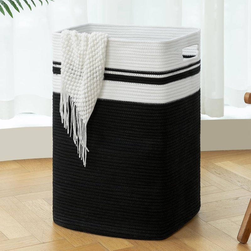 OIAHOMY 91L Laundry Hamper, XXXLarge Laundry Basket, Collapsible Cotton Rope Basket,Woven Storage Basket for Blankets,Clothes,Pillows-16x15x24-Black&white, FYL-D-P-03 - Image 1