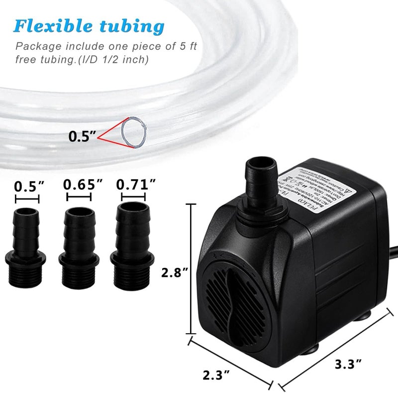PULACO 400GPH Submersible Pump with 5 ft Tubing, (1500L/H 25W) durable fountain water pump for Pond Fountain, Aquariums Fish Tank, Statuary, Hydroponics - Image 2