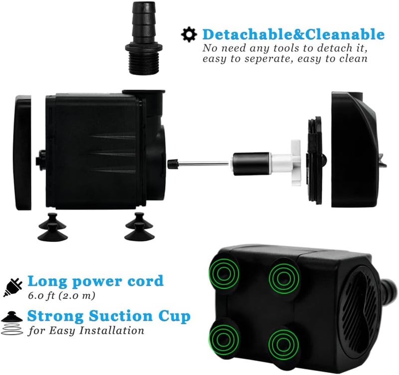 PULACO 400GPH Submersible Pump with 5 ft Tubing, (1500L/H 25W) durable fountain water pump for Pond Fountain, Aquariums Fish Tank, Statuary, Hydroponics - Image 5