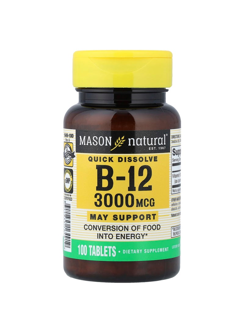 Quick Dissolve, Vitamin B-12, 3,000 mcg, 100 Tablets