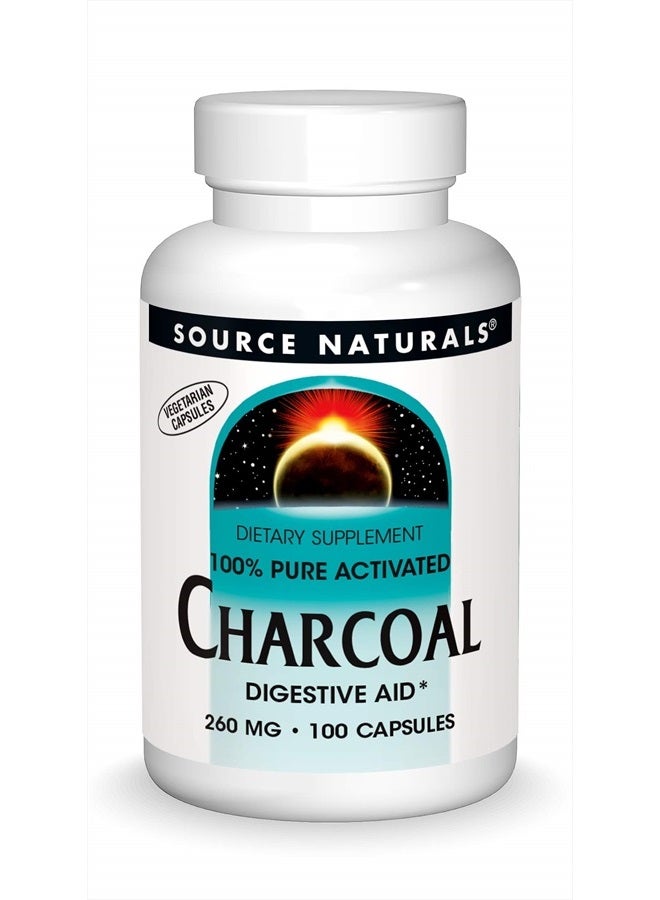 Source Naturals فحم - 100% نشط نقي، مساعد هضمي - 100 كبسولة - Image 1