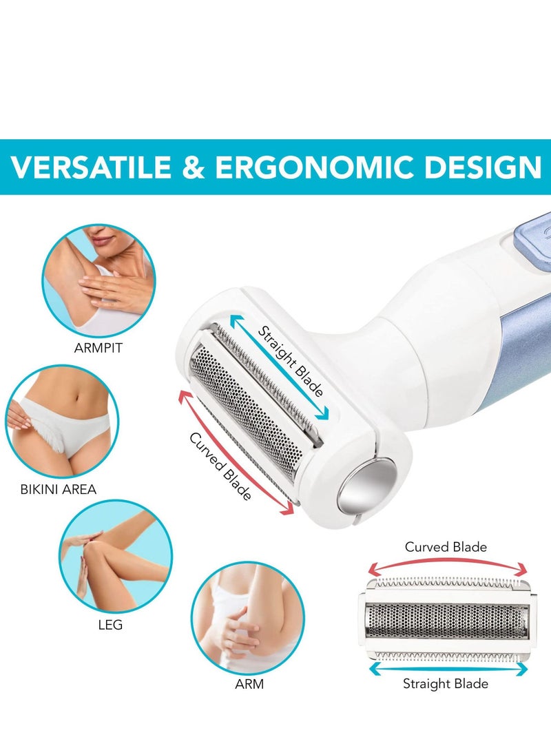 NIBEMINENT - Electric Razor for Women Womens Shaver Bikini Trimmer Body Hair Removal Legs and Underarms Rechargeable Wet Dry Painless Cordless with LED Light Blue - Image 1