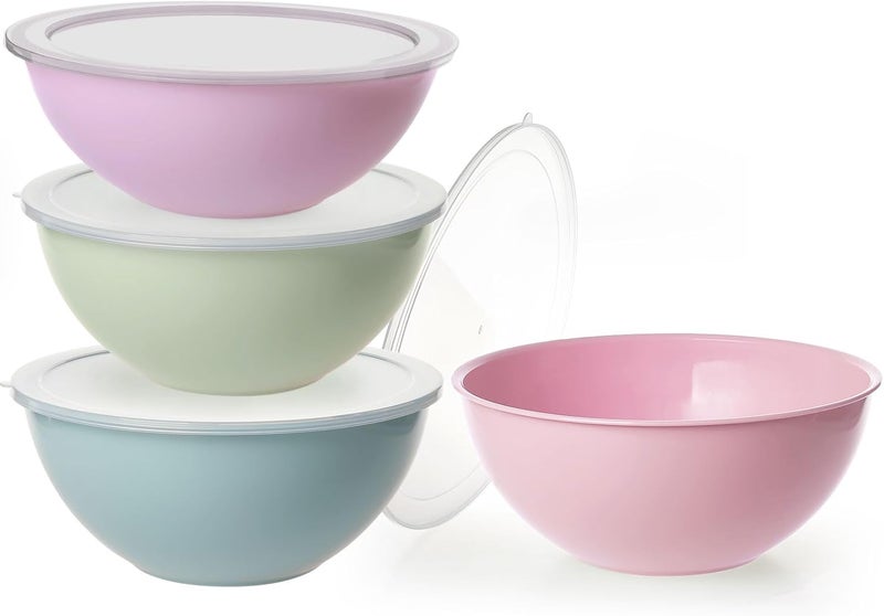 Greentainer 21QT Plastic Mixing Bowl Set of 4 with Lids for Kitchen Lightweight Salad Bowls Large Storage Bowls for Baking PreppingCooking and Serving Food Dishwasher  Microwave Safe Pink - Image 1