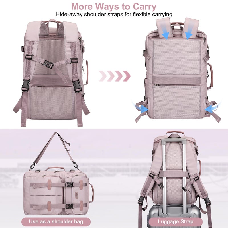 PIJUSHI Carry on Travel Backpack for Women Convertible Duffle Bag Flight Approved Luggage Backpack Fit 16 Inch Laptop(PE053 Ashen Purple) - Image 3
