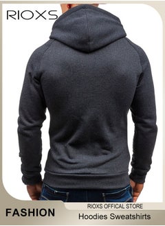 RIOXS Hoodies Sweatshirts For Men,Long Sleeve Hoodie With Zipper Pocket,Men's Drawstring Hooded Top,Pullovers Hooded Sweatshirt,Casual Sportswear Hoodies,Gift For Daddy Boyfirend Husband  - Image 5