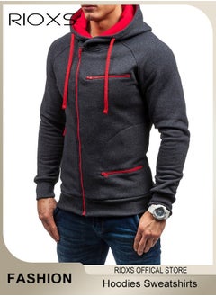 RIOXS Hoodies Sweatshirts For Men,Long Sleeve Hoodie With Zipper Pocket,Men's Drawstring Hooded Top,Pullovers Hooded Sweatshirt,Casual Sportswear Hoodies,Gift For Daddy Boyfirend Husband  - Image 1