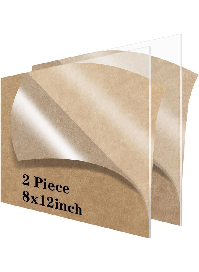 TPGP 2 pieces 8'' x 12'' Acrylic Sheet Clear Cast Plexiglass Small Panel 1/8” Thick (3mm) Transparent Plastic Plexi Glass Board with Protective Paper for Signs