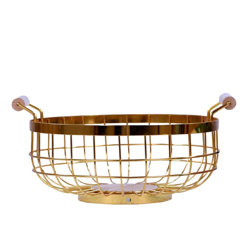 Arkit Golden Wire Metal Geometric Round Fruit Basket Vegetable Storage Tokari for Kitchen Gold 475L X 11W Inches - Image 1
