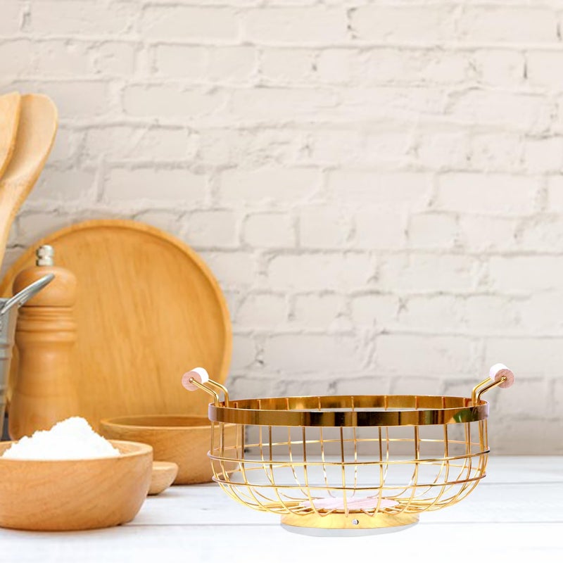 Arkit Golden Wire Metal Geometric Round Fruit Basket Vegetable Storage Tokari for Kitchen Gold 475L X 11W Inches - Image 2