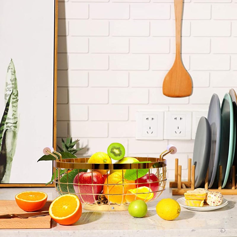 Arkit Golden Wire Metal Geometric Round Fruit Basket Vegetable Storage Tokari for Kitchen Gold 475L X 11W Inches - Image 3