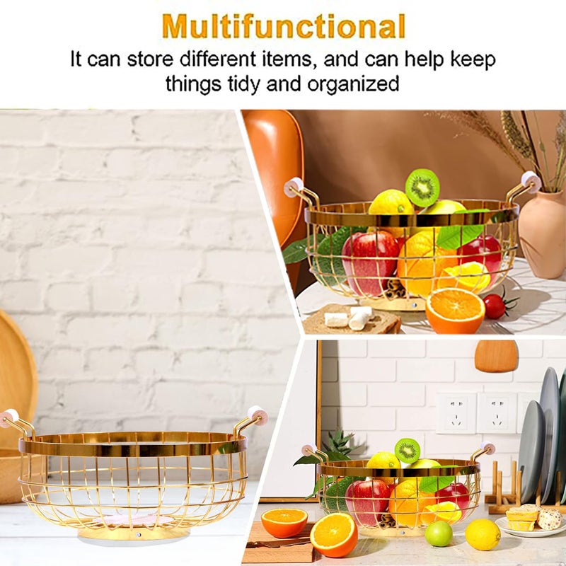 Arkit Golden Wire Metal Geometric Round Fruit Basket Vegetable Storage Tokari for Kitchen Gold 475L X 11W Inches - Image 5