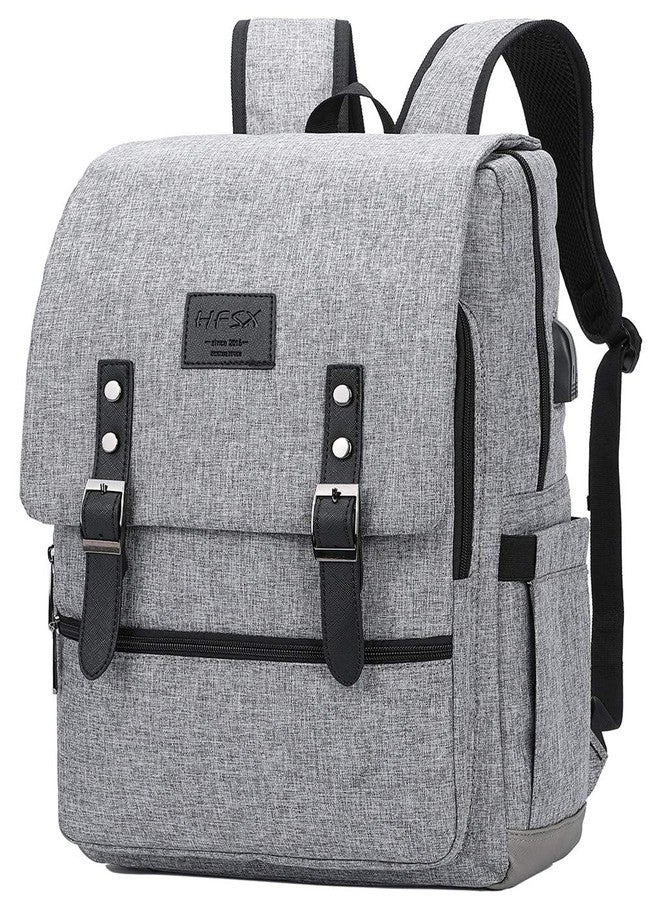 HFSX Vintage Backpack Anti Theft Laptop Backpack Men Women Business Travel Computer Backpack College Bookbag Stylish Water Resistant Vintage Backpack with USB Port Fits 15.6 Inch Laptop Grey - Image 1