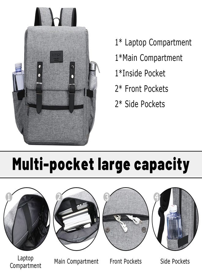 HFSX Vintage Backpack Anti Theft Laptop Backpack Men Women Business Travel Computer Backpack College Bookbag Stylish Water Resistant Vintage Backpack with USB Port Fits 15.6 Inch Laptop Grey - Image 4