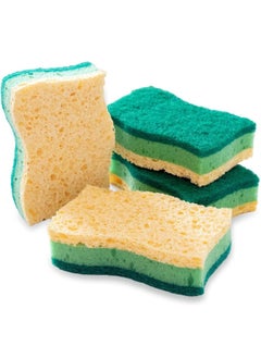 Multipurpose Kitchen Scrub Sponge Non-Scratch - 4 Pack Reusable Double Sided Scrub Sponge - Easily Cleans All Surfaces For Dish Pots Pans Dishware Nonstick Cookware Countertops