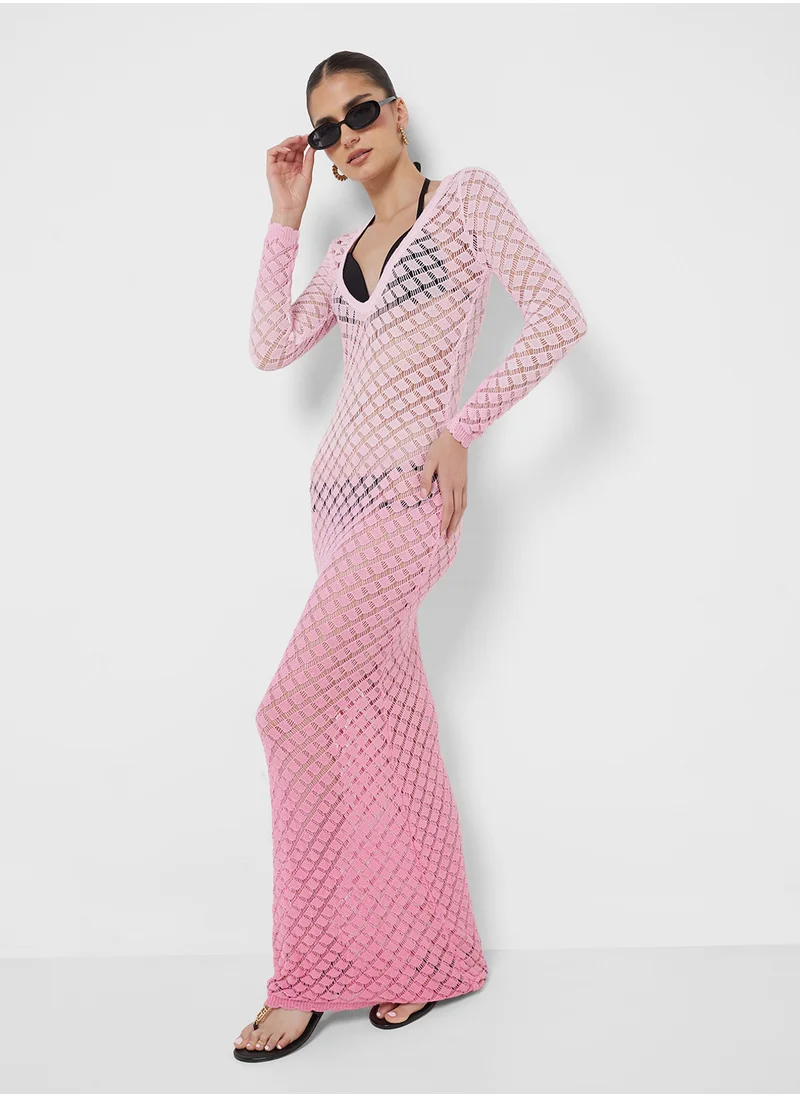 جينجر Ombre Crochet Knitted Beach Dress
