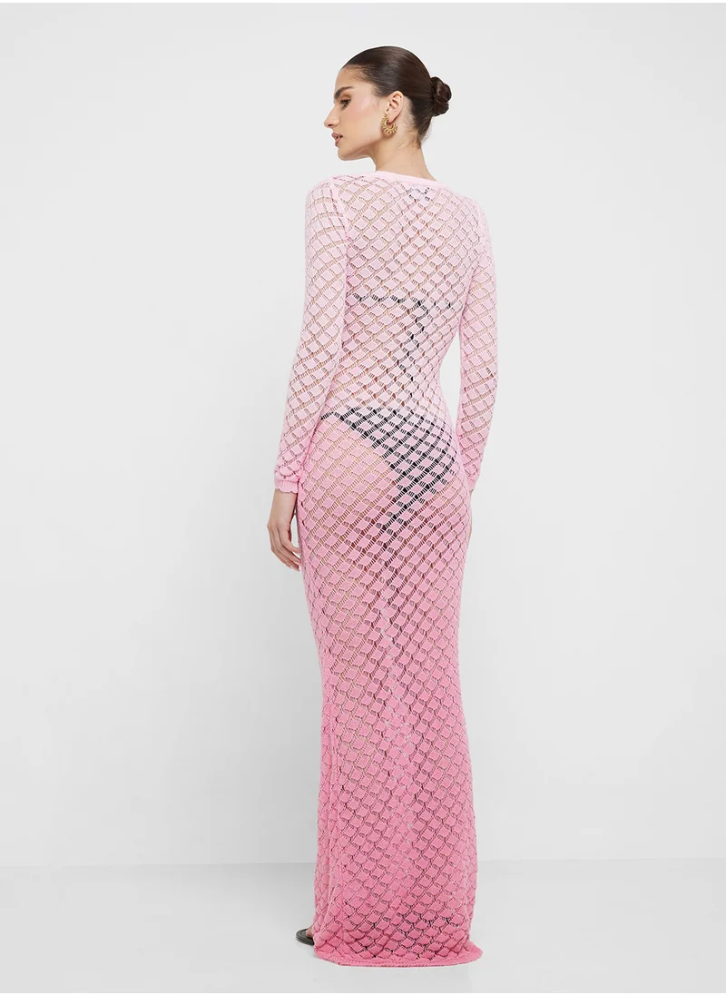 جينجر Ombre Crochet Knitted Beach Dress