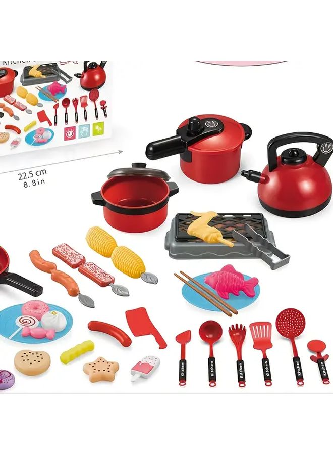 42Pcs Realistic Role Play Kitchen Toys Set With Fruits Vegetables Meat Utensils - Image 1