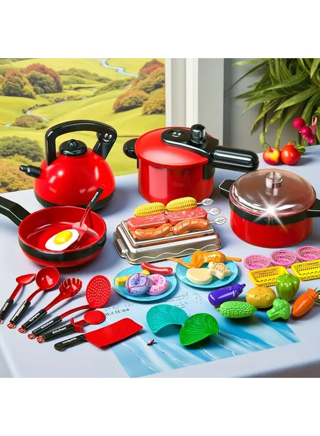 42Pcs Realistic Role Play Kitchen Toys Set With Fruits Vegetables Meat Utensils - Image 2