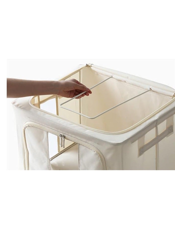 Oxford Cloth Large Capacity Foldable Steel Frame Stackable Organizer Storage Bag (66L), Whiteنافذة شفافة: يمكنك بسهولة معرفة ما بداخلها من خلال النافذة الشفافة المادة: مصنوعة من قماش غير منسوج، متين وعمر خدمة طويل، المقبض: سهلة الحمل والإزالة باستخدام المقابض التطبيق: مناسبة لتخزين الملابس والبطانيات والألعاب والصور الفوتوغرافية وملابس الأطفال وما إلى ذلك. قابلة للطي: الصندوق قابل للطي وسهل الحمل والتخزين عند عدم استخدامه