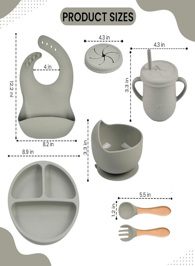 SUPUNYA 6PCS Silicone Baby Feeding Set – Suction Plate, Bowl, Bib, Spoon, Fork, Cup – BPA-Free, Non-Toxic, Microwave & Dishwasher Safe for Toddlers 6+ Months (Grey) - Image 3