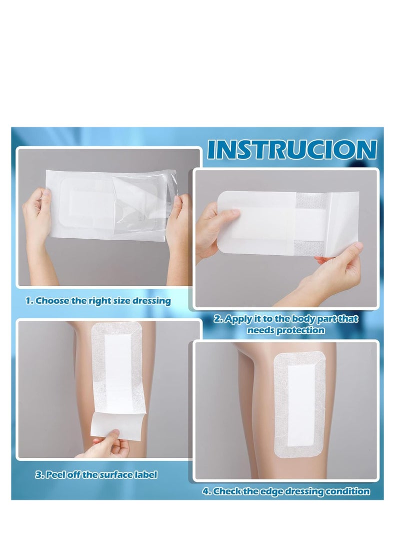 KASTWAVE 40 Pcs Waterproof Adhesive Island Dressing, 4" x 10" Sterile Island Wound Dressing, Breathable Bordered Gauze Dressing, Individually Wrapped Latex Free Bandages, Non-Stick Central Pad - Image 4