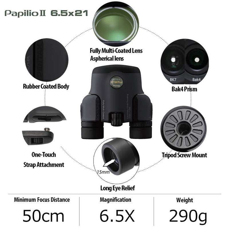 Pentax Papilio II 6.5x21 Binoculars (Gray) suitable for watching objects both close-up and far away - Image 2