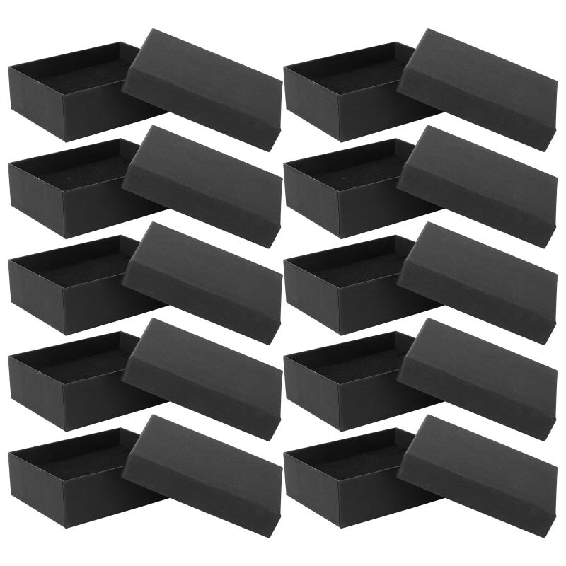 10 Black Kraft Paper Jewelry Boxes With Sponge Insert 7x9x3cm Ring Necklace Storage Cases Compact Travel Packaging Holder - Image 2