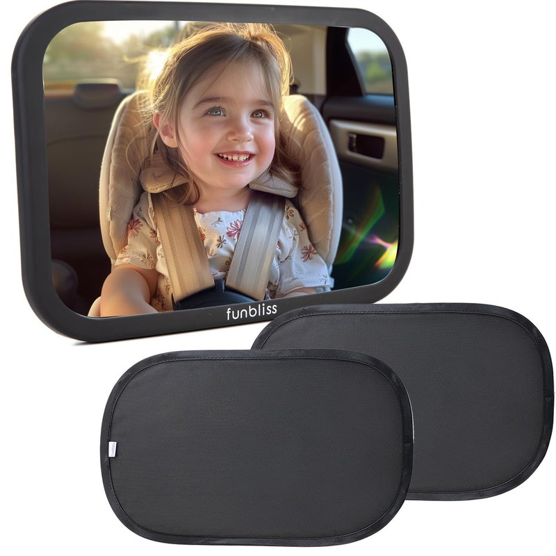 Funbliss Bar Mirror for Baby 2 Pack Car Window Shades Bundle 19 12 UPF 50 Window Shade for Baby in Car 360 Rotation FullyAdjustable Straps - Image 2
