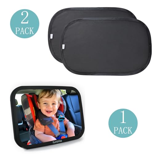 Funbliss Bar Mirror for Baby 2 Pack Car Window Shades Bundle 19 12 UPF 50 Window Shade for Baby in Car 360 Rotation FullyAdjustable Straps - Image 3