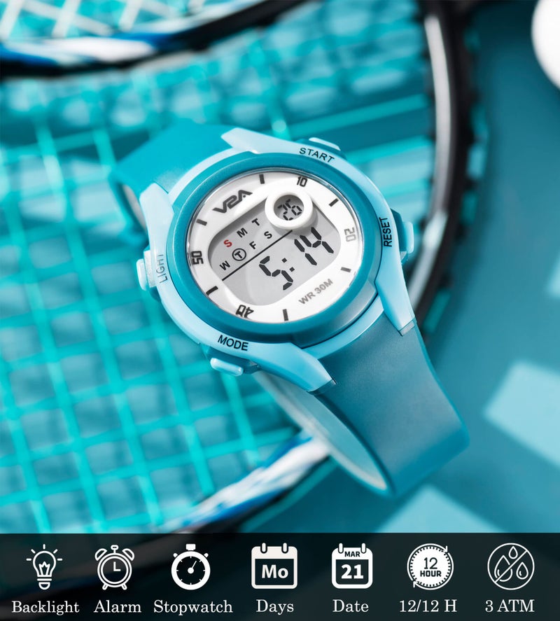 V2A Boys and Girls Kids Watch - Waterproof Watch, Gifts for Boys and Girls Age 5-13 for Multi-Functional 30 M Waterproof Digital Sports Watches for 3 4 5 6 7 Year Old Kids (Dark Green Dial and Band) - Image 2