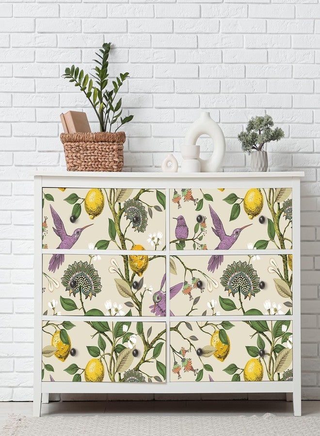 Decotalk Lemon Bird Wallpaper Peel and Stick - Lemon Tree Wallpaper Light Green Floral Bird Wallpapers for Bedroom Bathroom 17.5x120 Inch Lemons Tree Vintage Flowers Birds Wall Paper, Renter Friendly - Image 4