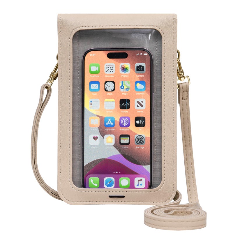 Toptime Small Crossbody Bags for Women, Cell Phone Purse Leather Wallet with Adjustable Strap, Clear Touch Screen Phone Bag for Most Smartphones, Lightweight Mini Women's Crossbody Handbags Beige - Image 1