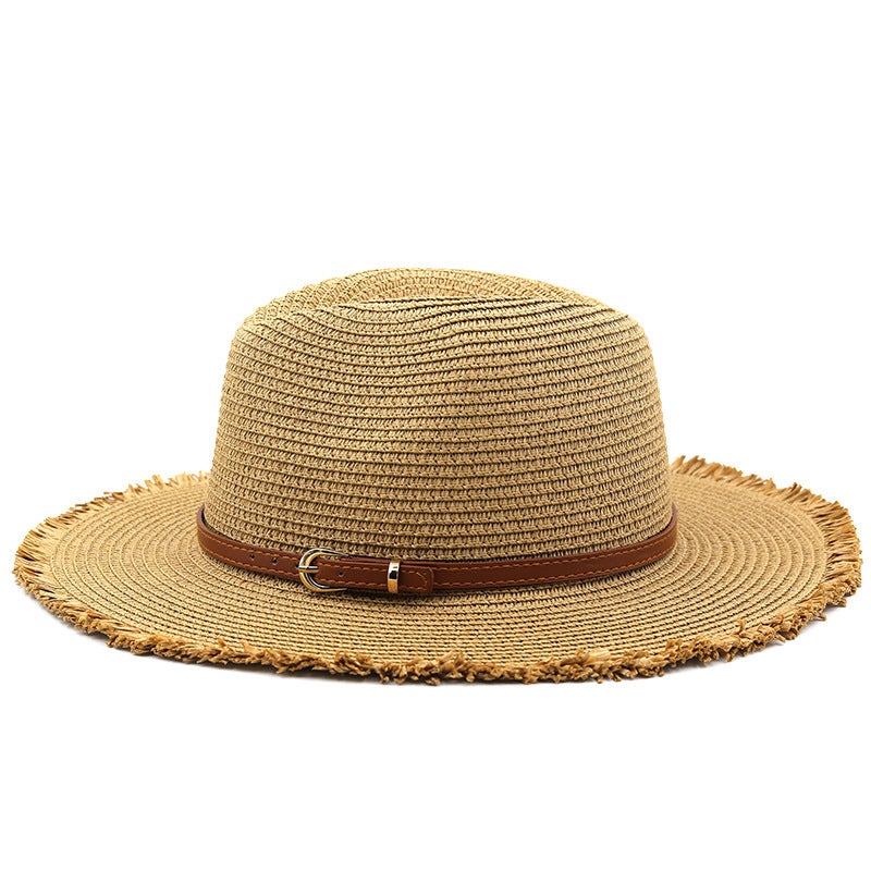 Straw Fedora Hat Women Frayed Edge Summer Beach Casual Sun Hat - Image 4