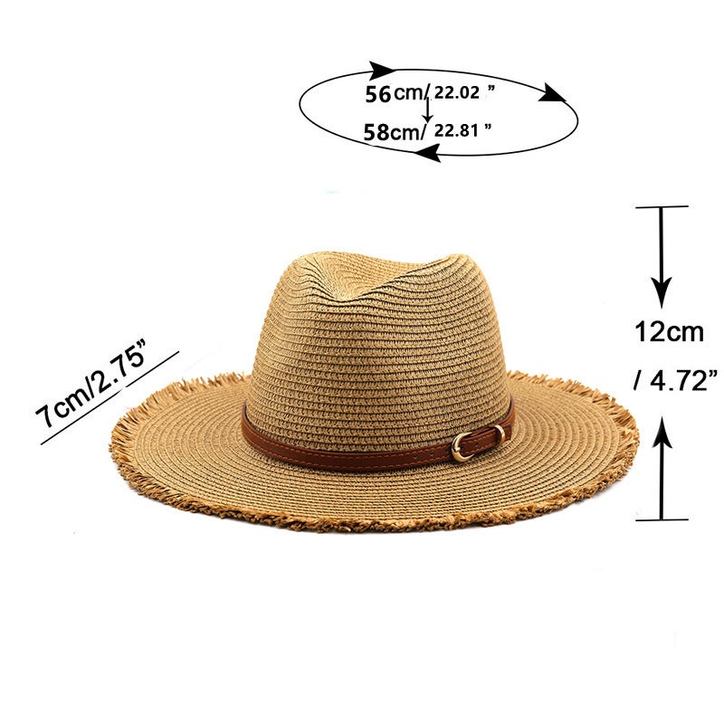 Straw Fedora Hat Women Frayed Edge Summer Beach Casual Sun Hat - Image 2