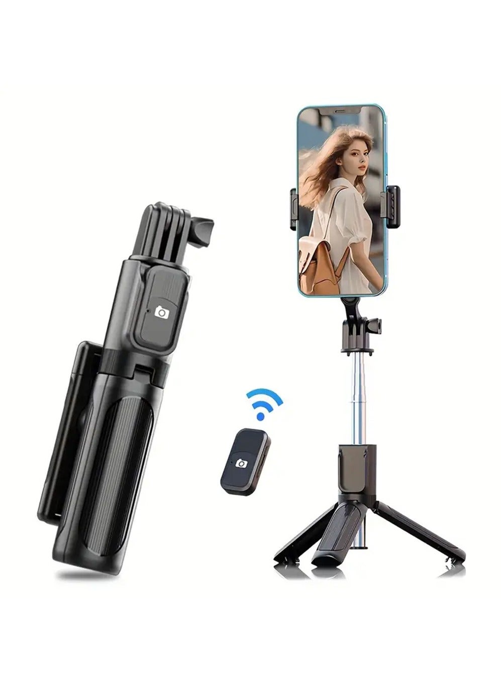 Portable Selfie Stick Tripod with Remote,Compact Photo Video Wireless Selfie Stick Tripod Stand 360° Rotate Travel for Cell Phones Apple iPhone Pro Max 16/15/14/13 Samsung Galaxy S25/24/23