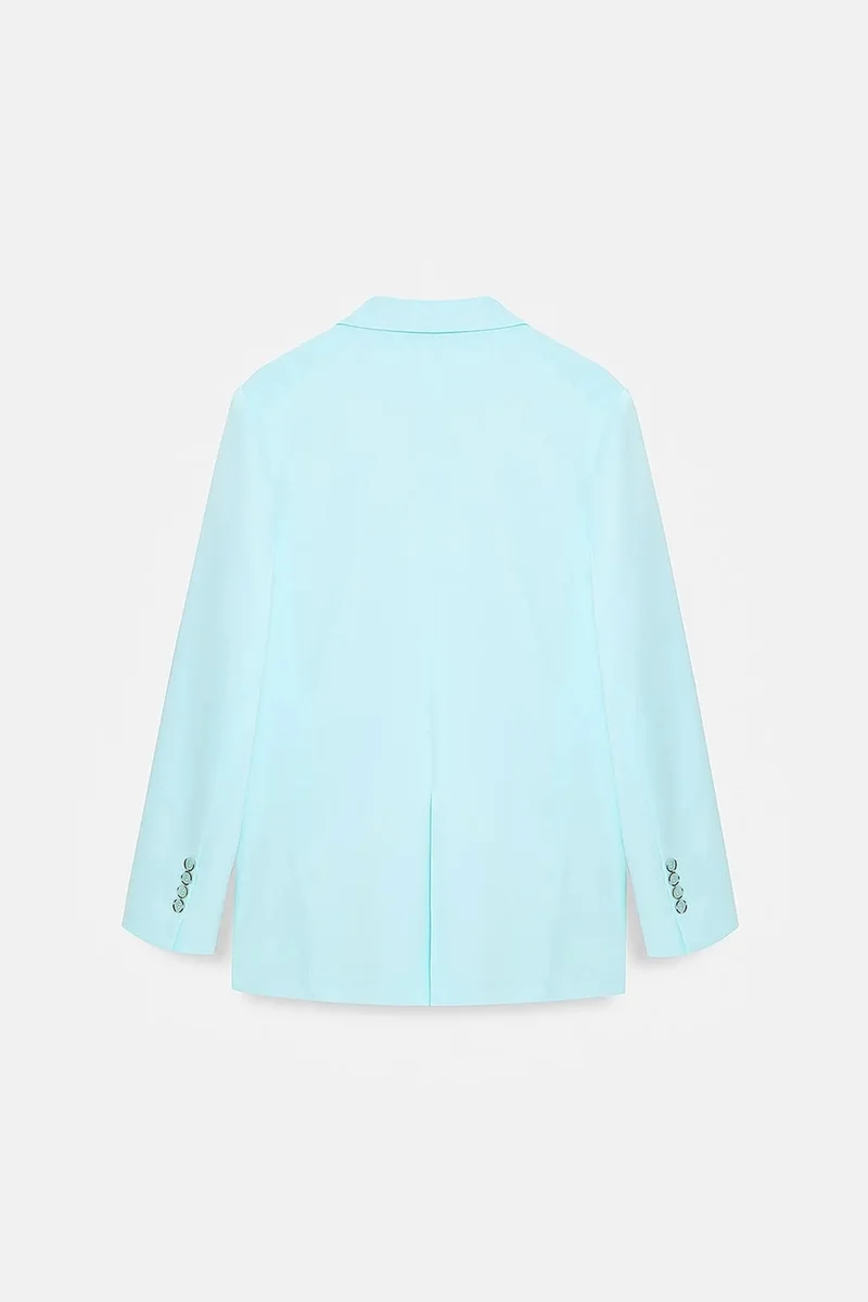 Dilvin Baby Blue DILVIN Long Satin Shawl-Collar Blazer for Women | Best Price UAE
