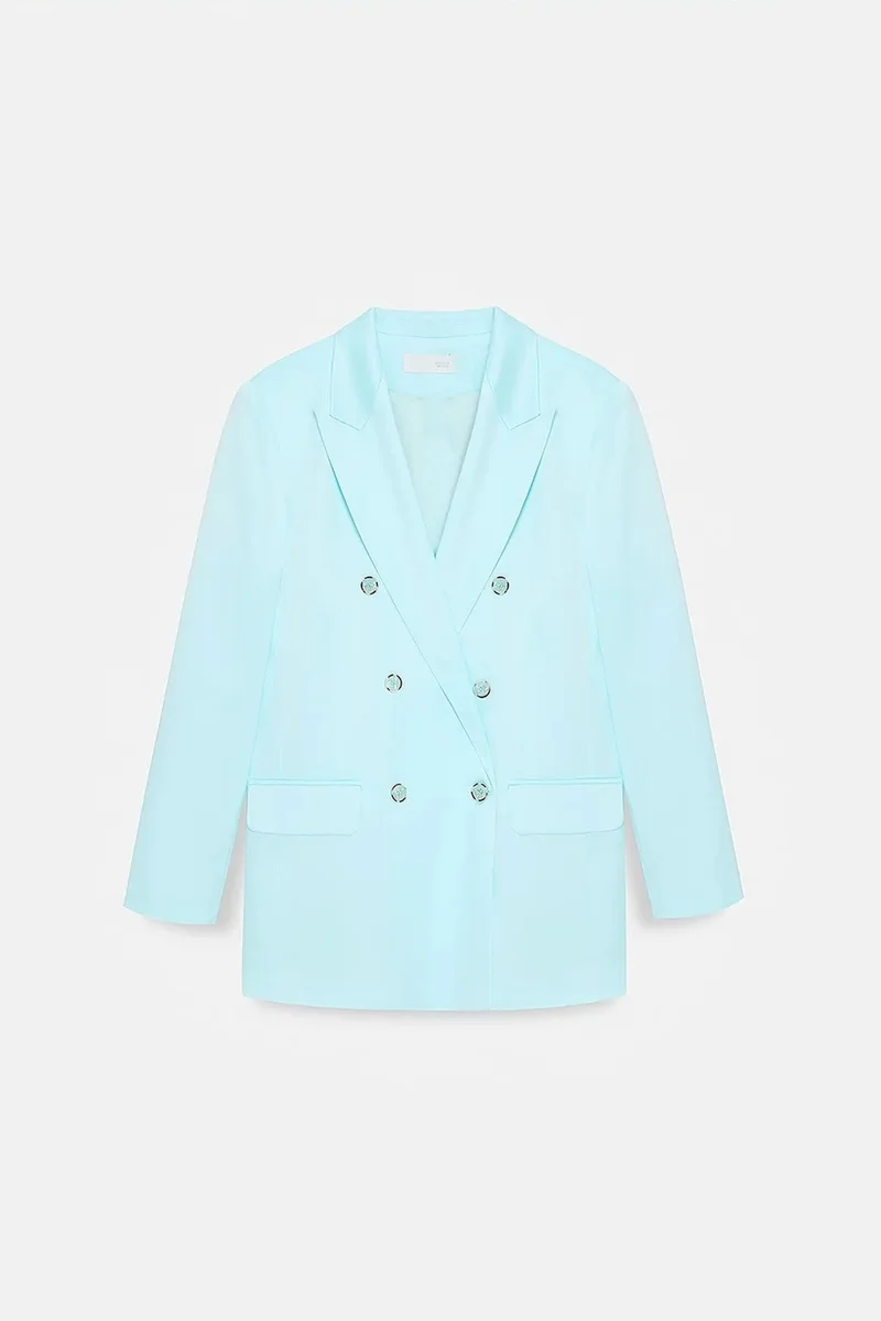 DILVIN Long Satin Shawl-Collar Blazer