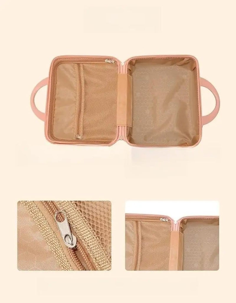 FALMAGU Portable Hard Shell Cosmetic Bag Travel Case, Small Travel Hand Luggage with Elastic Band, Mini Abs Carrying Makeup Case Suitcase (B-White & Rose) - Image 4