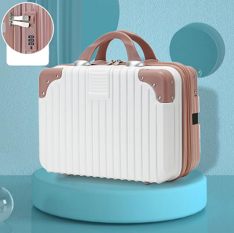 FALMAGU Portable Hard Shell Cosmetic Bag Travel Case, Small Travel Hand Luggage with Elastic Band, Mini Abs Carrying Makeup Case Suitcase (B-White & Rose) - Image 5