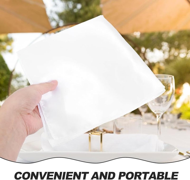 مناديل الساتين للعشاء 8 قطع بيضاء ناعمة قابلة للغسيل وماصة للمنزل والحفلات والفنادق - Image 5