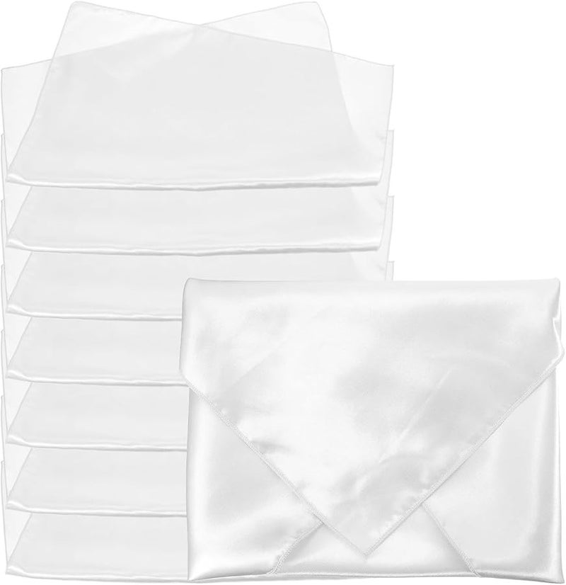 مناديل الساتين للعشاء 8 قطع بيضاء ناعمة قابلة للغسيل وماصة للمنزل والحفلات والفنادق - Image 1