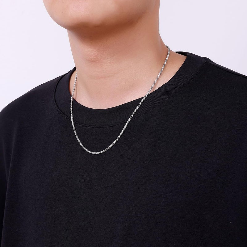Fiusem Silver Tone Wheat Chain Necklace for Men, 2.5mm Mens Chain Necklaces, Stainless Steel Necklace Chains for Men and Women, Men Necklace 20 Inch - Image 3