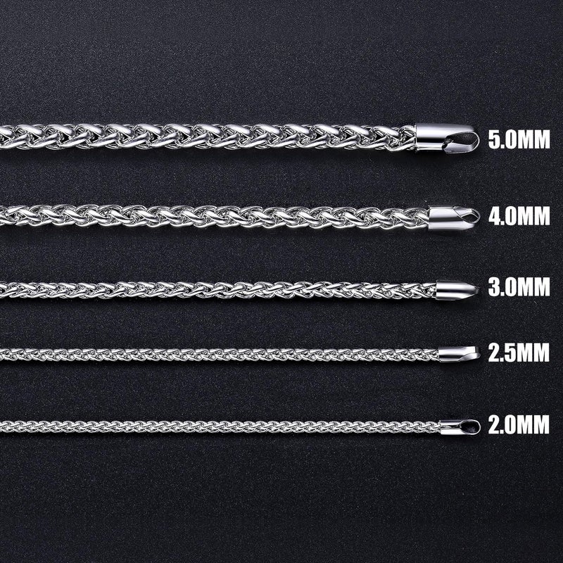 Fiusem Silver Tone Wheat Chain Necklace for Men, 2.5mm Mens Chain Necklaces, Stainless Steel Necklace Chains for Men and Women, Men Necklace 20 Inch - Image 2