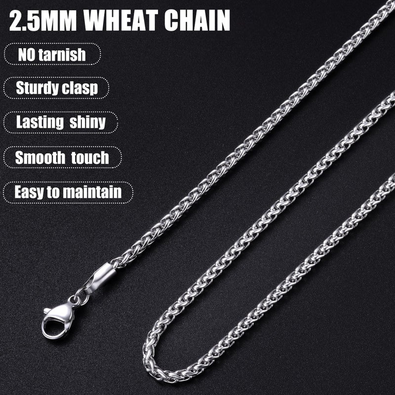 Fiusem Silver Tone Wheat Chain Necklace for Men, 2.5mm Mens Chain Necklaces, Stainless Steel Necklace Chains for Men and Women, Men Necklace 20 Inch - Image 5