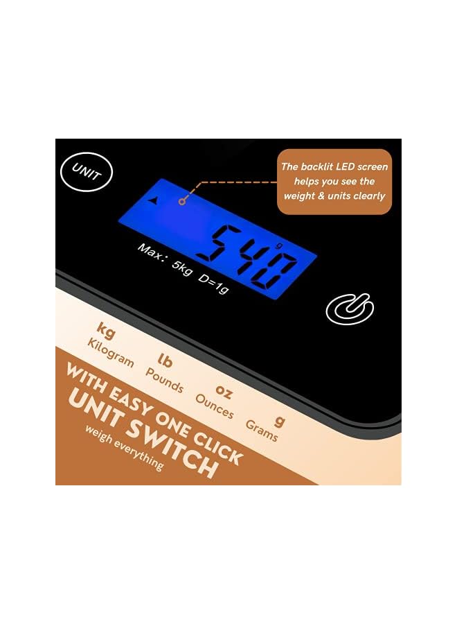 IAF Digital Kitchen Food Scale with Meat Thermometer [High Accuracy Food Scale] – Black Scale with Tempered Glass Finish – Weighs in Grams & Oz – Instant Read Digital Kitchen Scale & Thermometer - Image 2