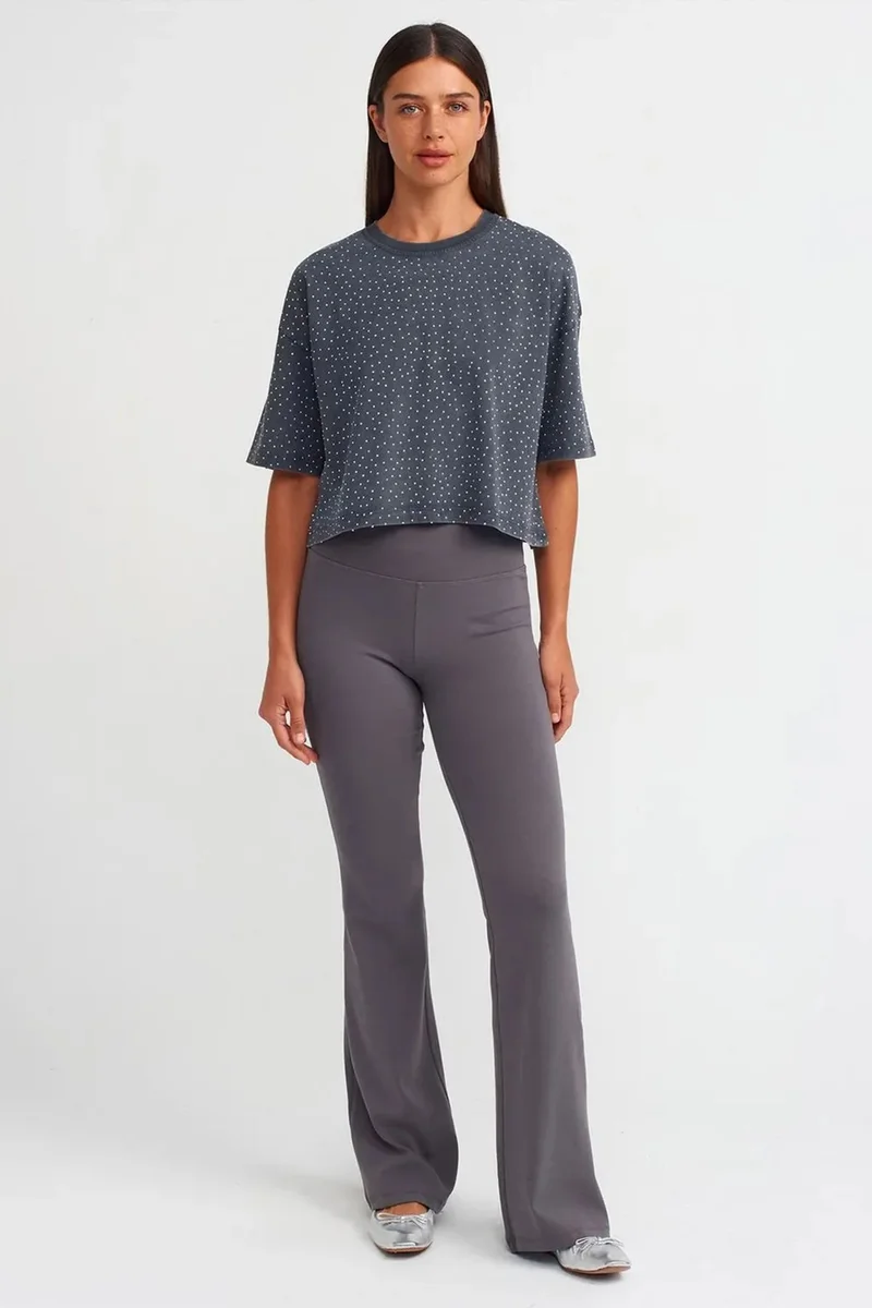 Dilvin Charcoal Grey DILVIN Oversized Crop Cotton Polka Dot T-Shirt for Women | Best Price UAE