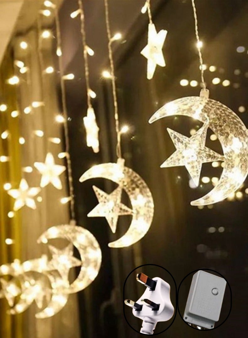 ديكور على شكل قمر ونجوم زينة أضواء خيطية LED لرمضان والعيد مع 8 أوضاع وميض, ٣ متر - Image 1