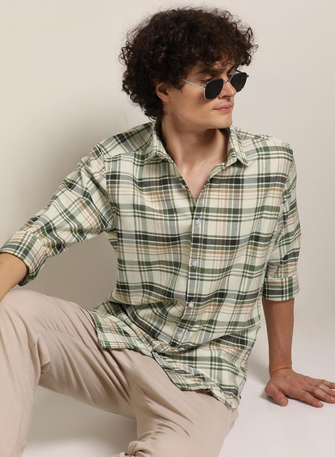 بوشيرت قميص كاجوال مطبع بنمط مربعات - Image 1